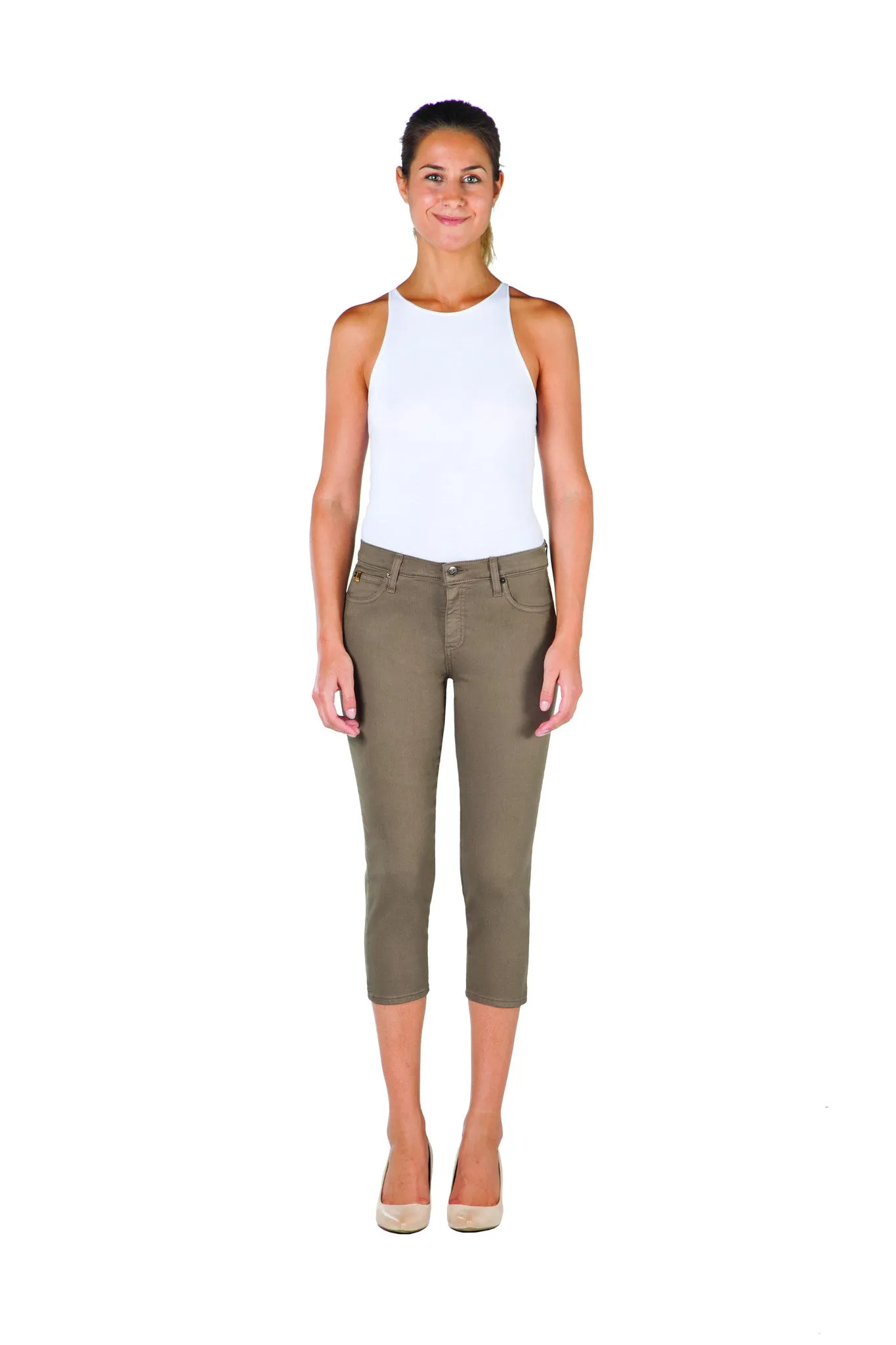 1304  (White, Black, Taupe Denim Capri)