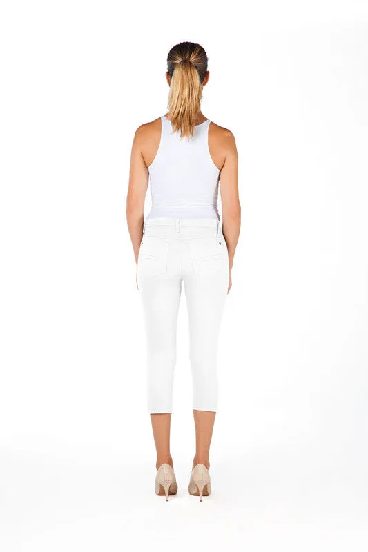 1304  (White, Black, Taupe Denim Capri)