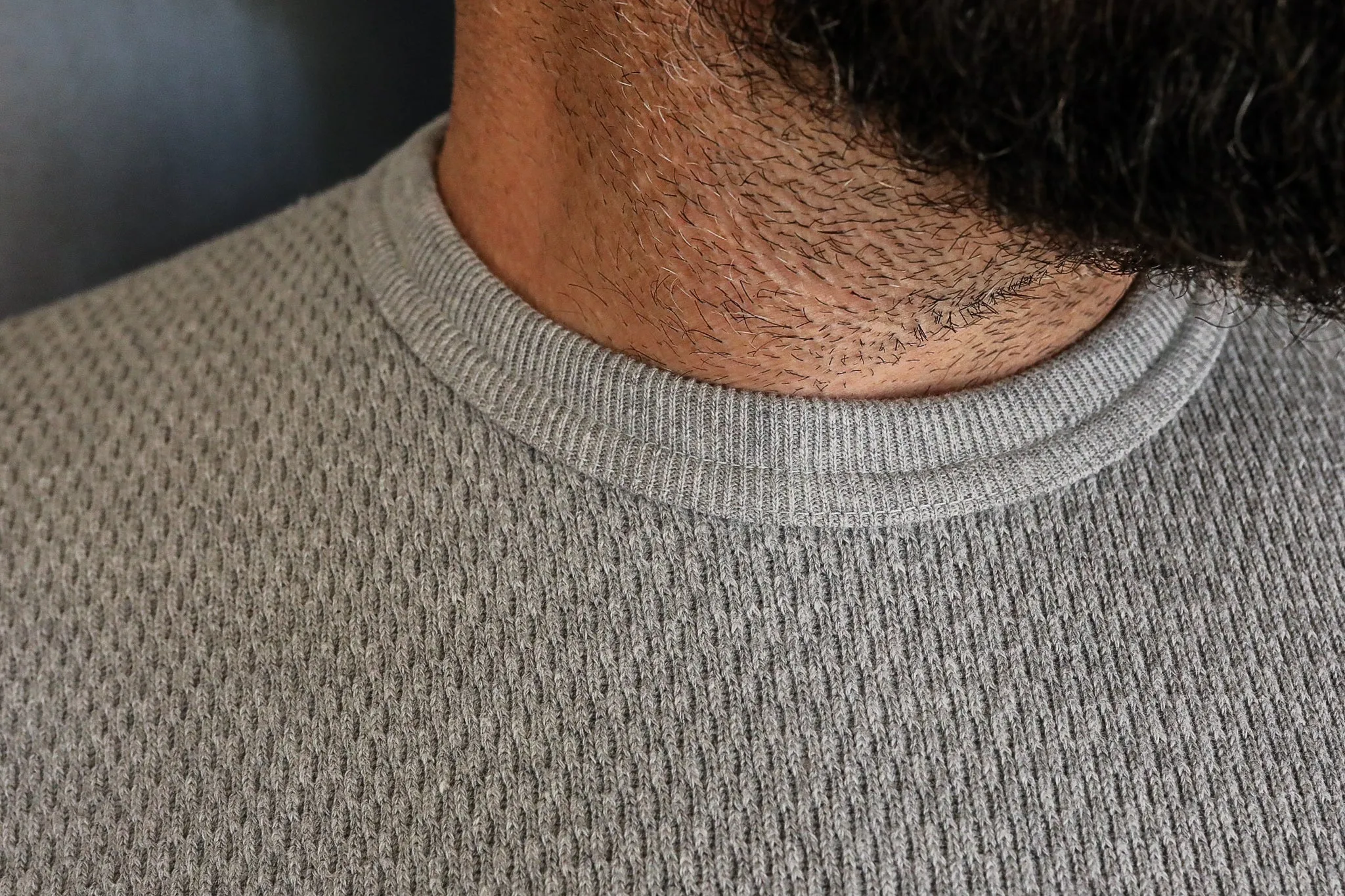 1700 Cotton Knit Crew Neck Long Sleeved Thermal Sweater - Grey