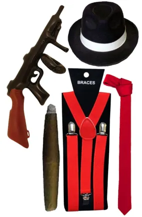 1920s GANGSTER FANCY DRESS AL CAPONE ROARING PIMP CIGAR MENS HAT TIE BRACES  RED
