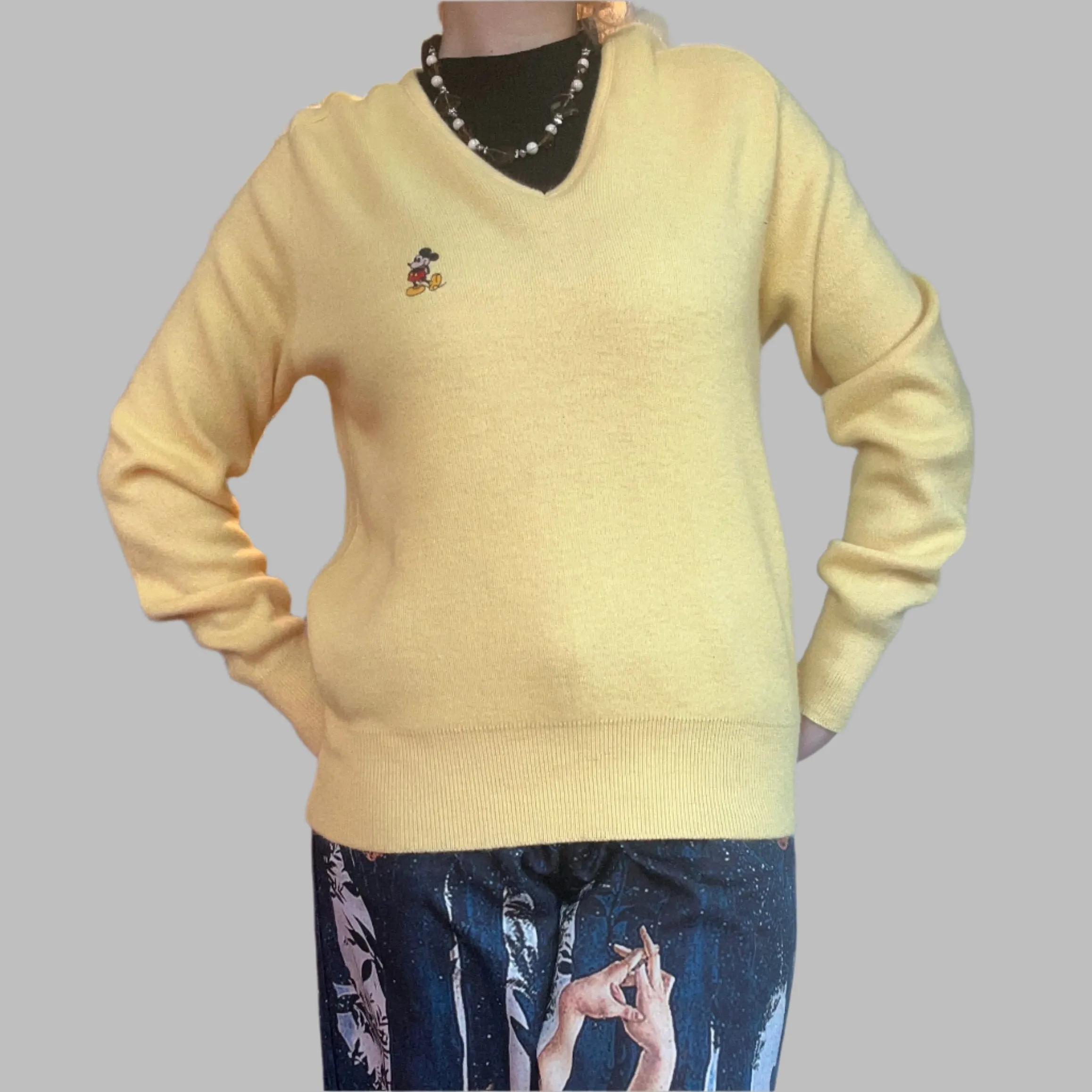 70s/80s Mickey embroidered v-neck sweater