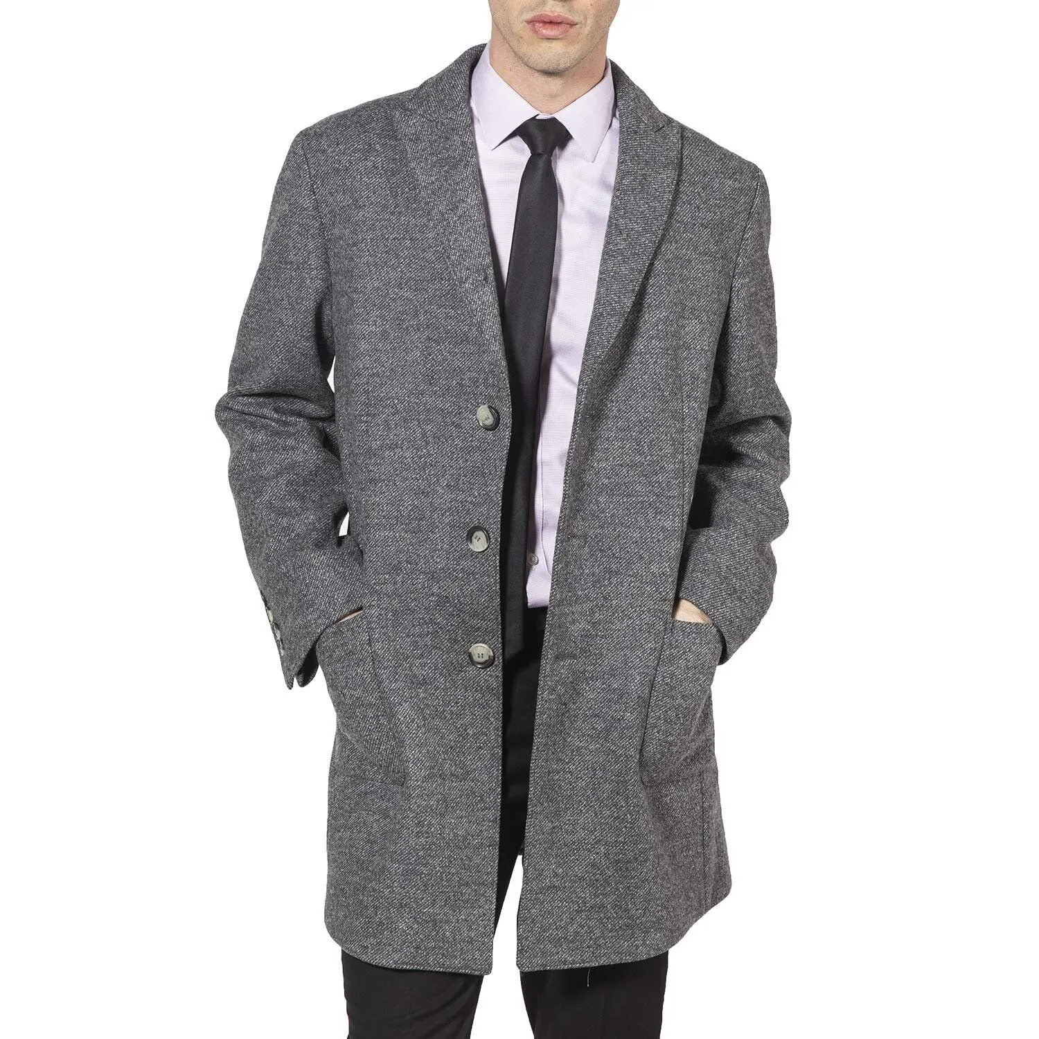 Adam Baker Men's Peak Lapel Single Breasted Wool-Blend Mid-Length Car Coat - CLEARANCE