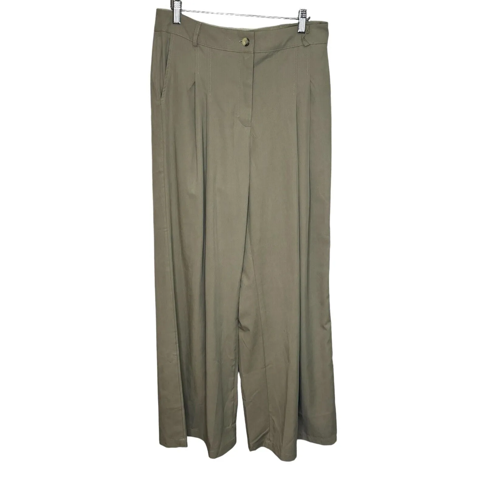 Anthropologie Wide Leg Pants Size Medium Amadi Taupe Pleated High Wide NEW $160
