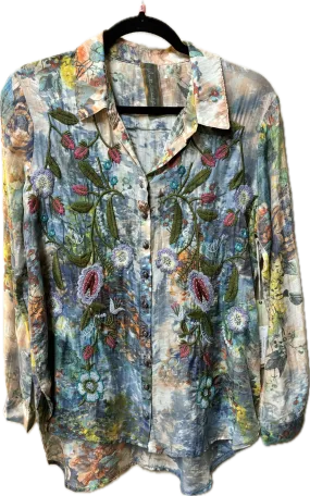 Aratta Floral Accent bluewash embroidered Blouse Shirt