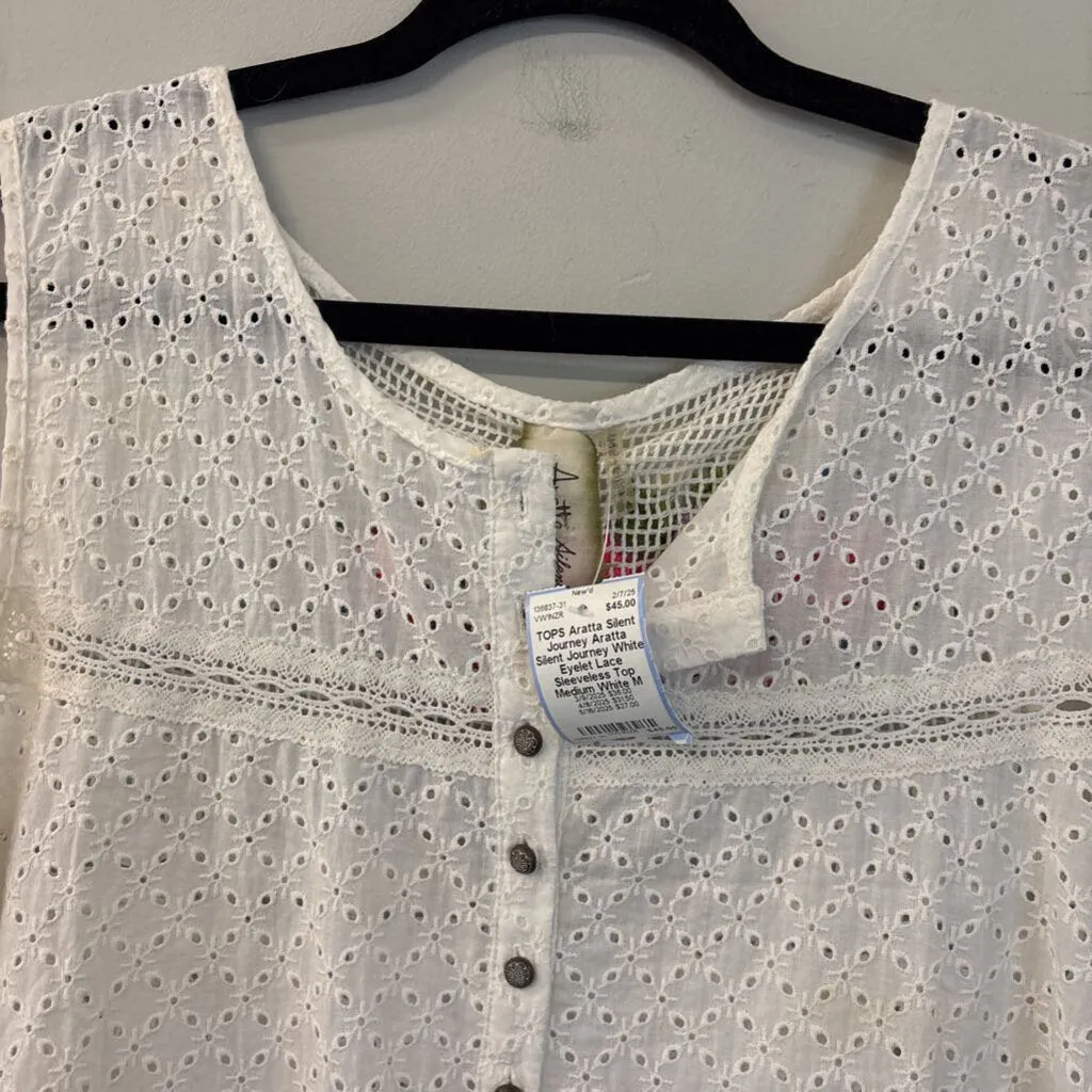 Aratta Silent Journey White Eyelet Lace Sleeveless Top Medium