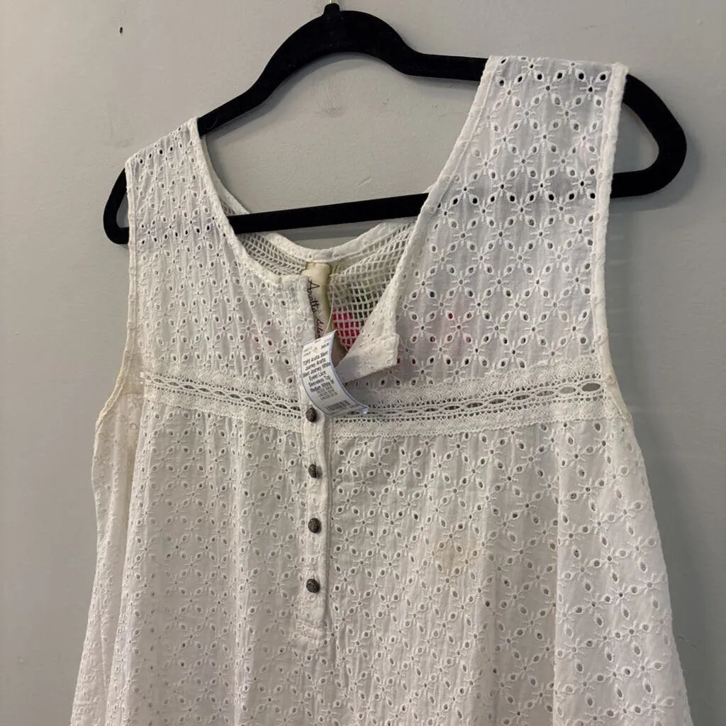 Aratta Silent Journey White Eyelet Lace Sleeveless Top Medium