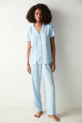 Blue Shirt Pants Pijama with Maye Print