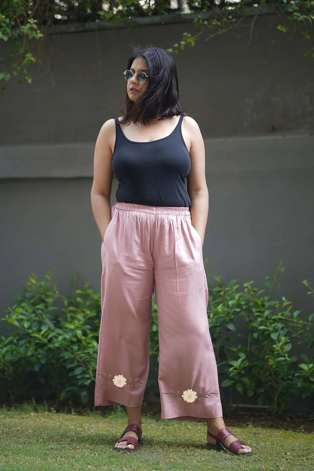 Blush Rayon PrintedPalazzoPants - Floralbranch