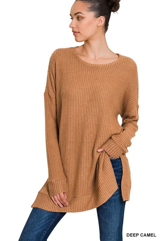 BRUSHED THERMAL WAFFLE ROUND NECK SWEATER - 2 color options