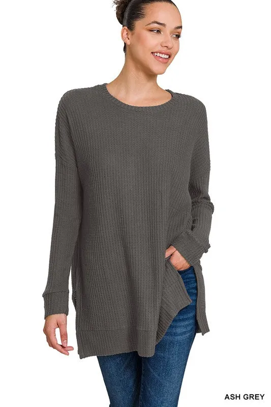 BRUSHED THERMAL WAFFLE ROUND NECK SWEATER - 2 color options