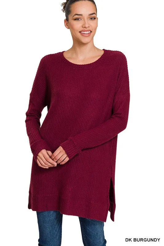 BRUSHED THERMAL WAFFLE ROUND NECK SWEATER - 2 color options