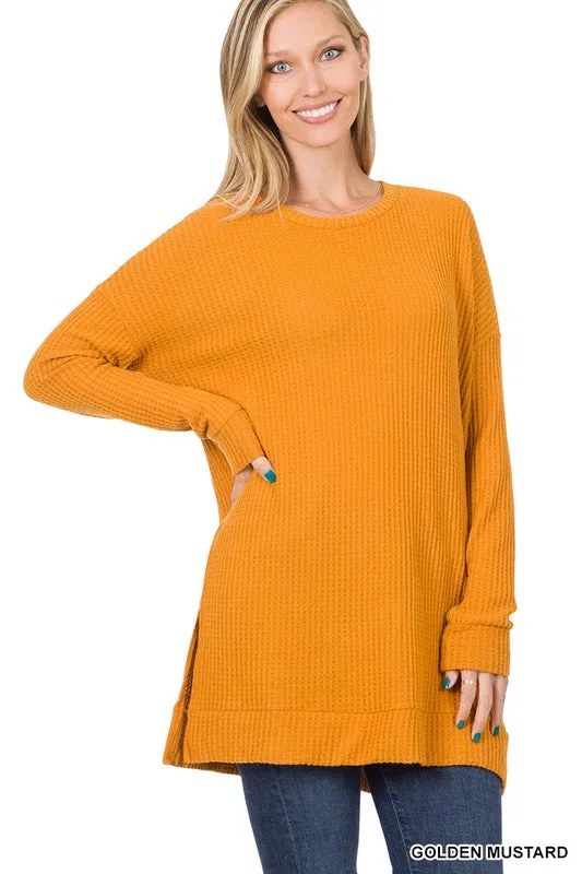 BRUSHED THERMAL WAFFLE ROUND NECK SWEATER - 2 color options
