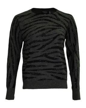 Cashmere Tiger Print Crew Neck Sweater Khaki