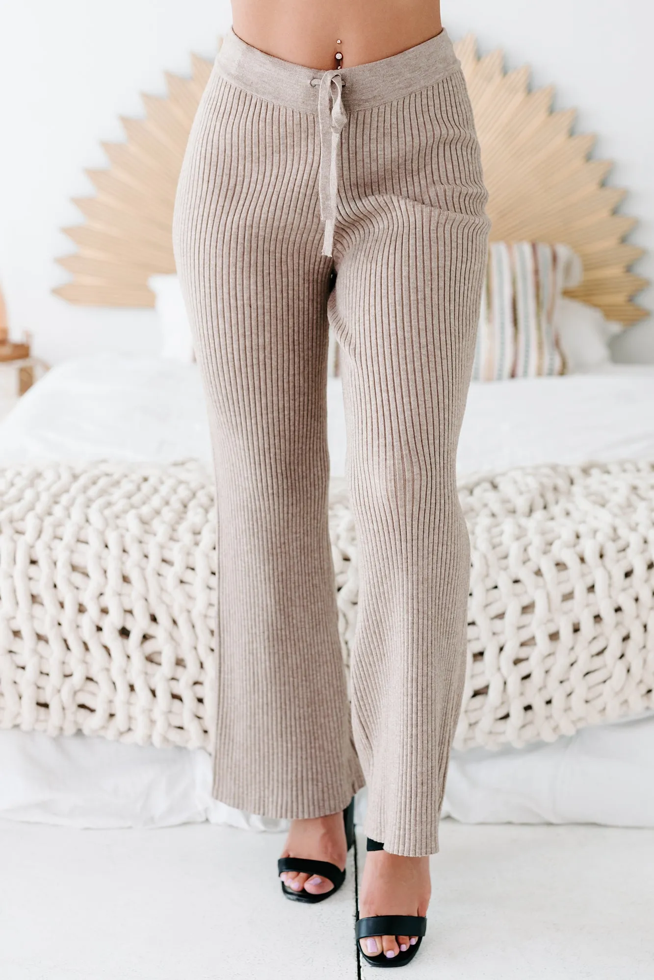 Couch Chillin' Ribbed Two Piece Set (Heather Taupe)