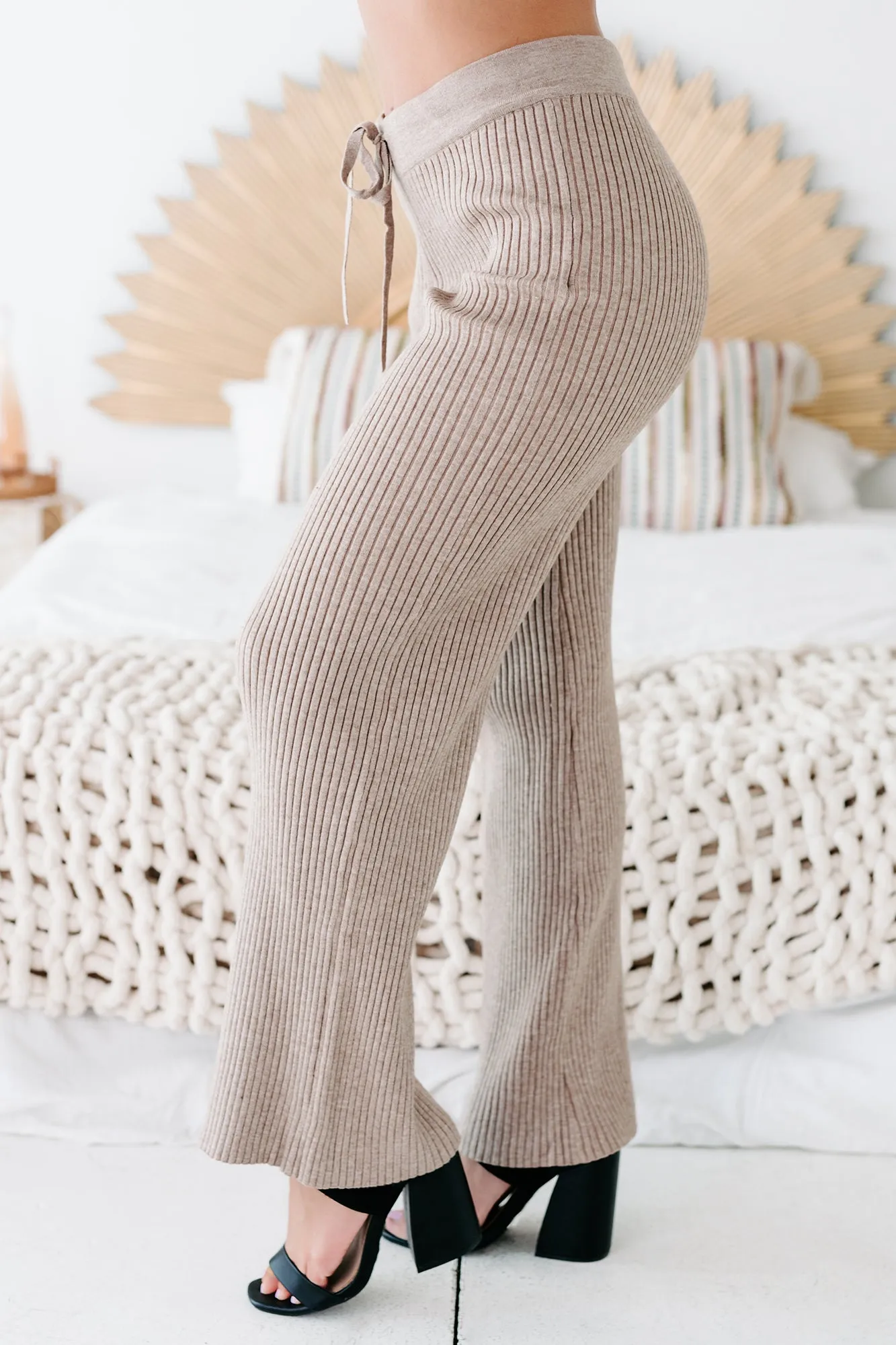 Couch Chillin' Ribbed Two Piece Set (Heather Taupe)