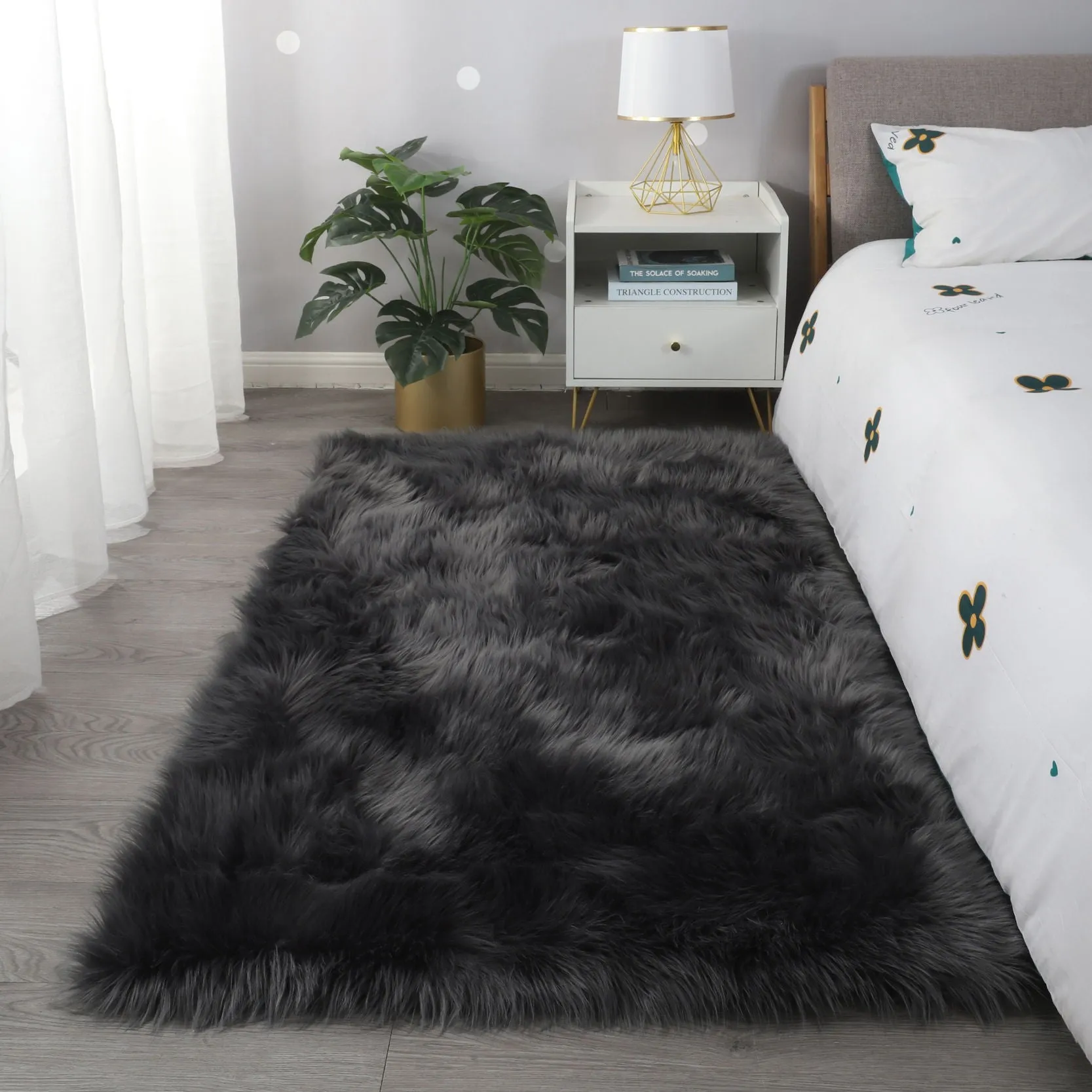 Cozy Collection Ultra Soft Fluffy Faux Fur Sheepskin Area Rug Gray