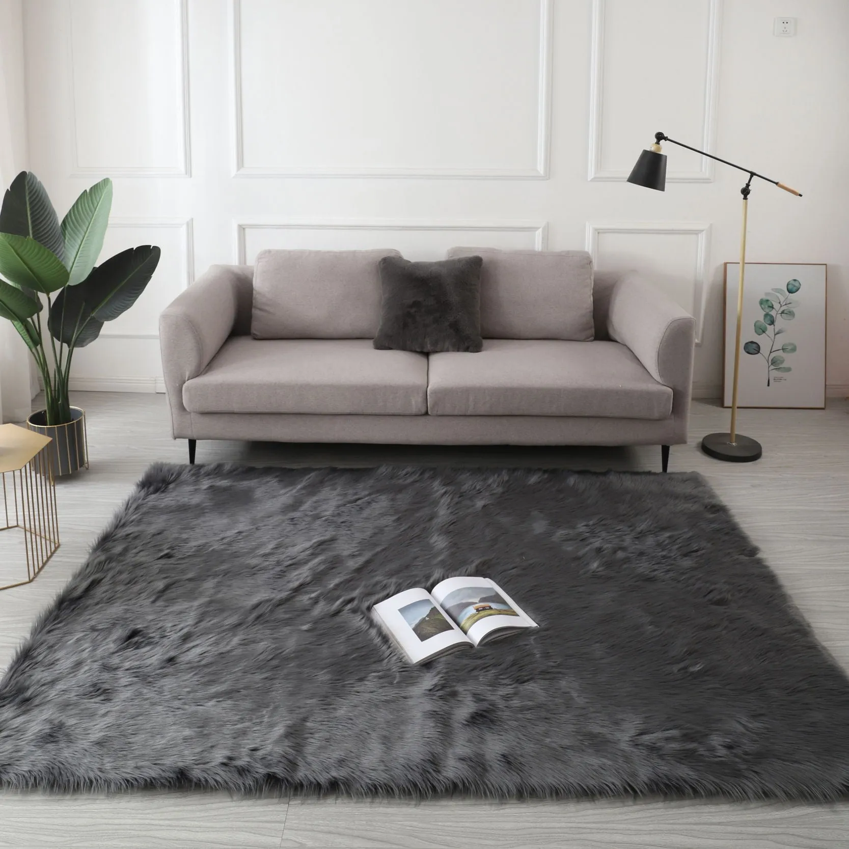 Cozy Collection Ultra Soft Fluffy Faux Fur Sheepskin Area Rug Gray