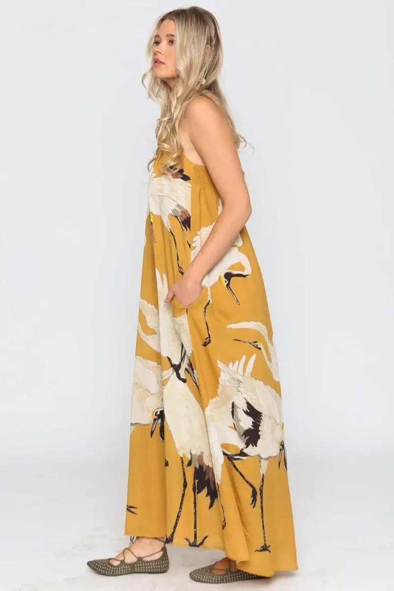 Crane Of Heaven Maxi Dress Mustard