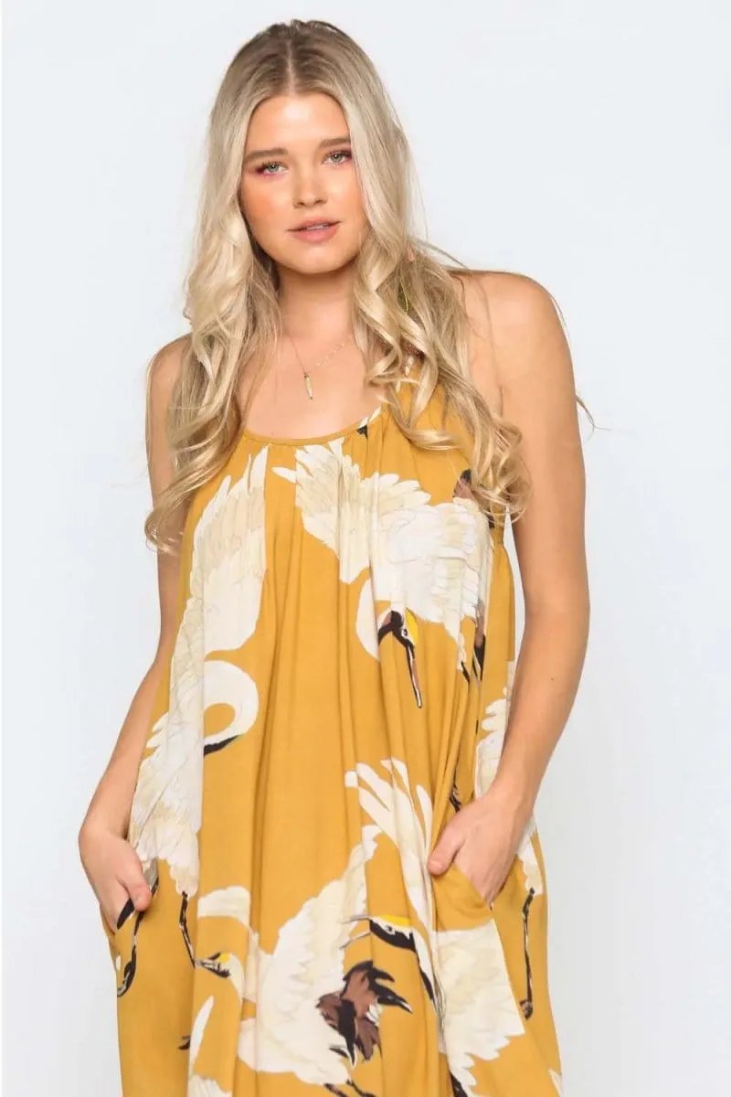 Crane Of Heaven Maxi Dress Mustard