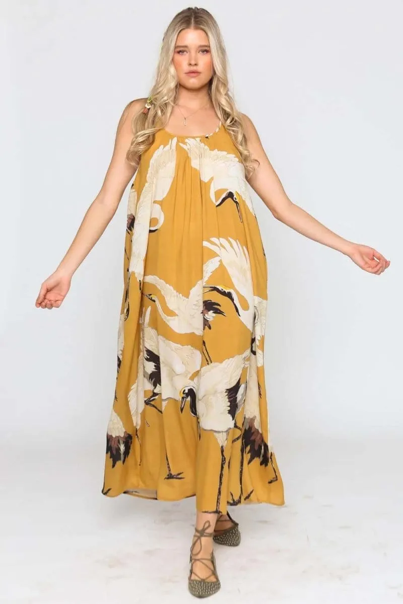 Crane Of Heaven Maxi Dress Mustard
