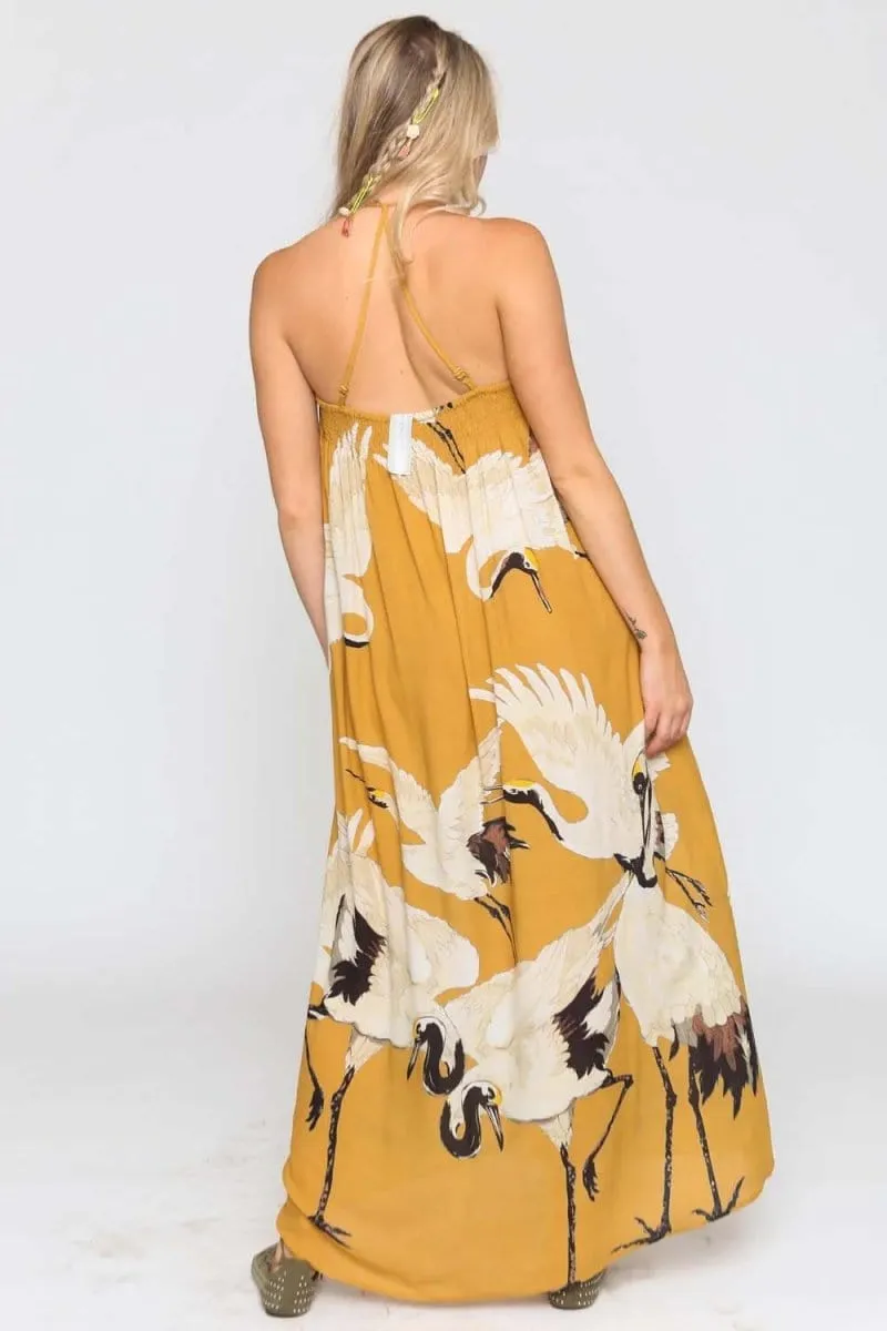 Crane Of Heaven Maxi Dress Mustard