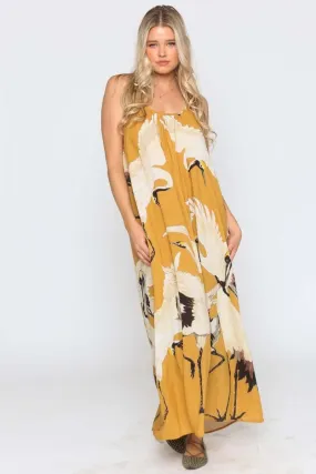Crane Of Heaven Maxi Dress Mustard