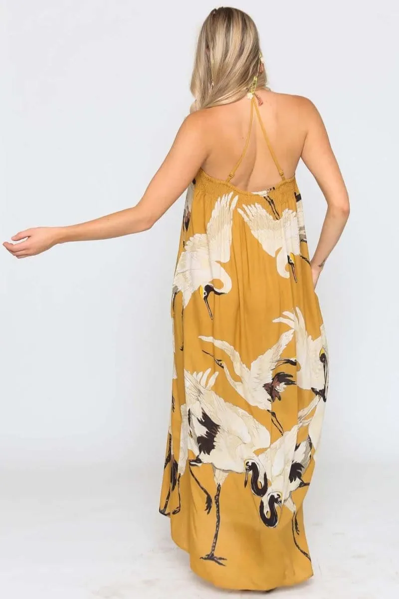 Crane Of Heaven Maxi Dress Mustard