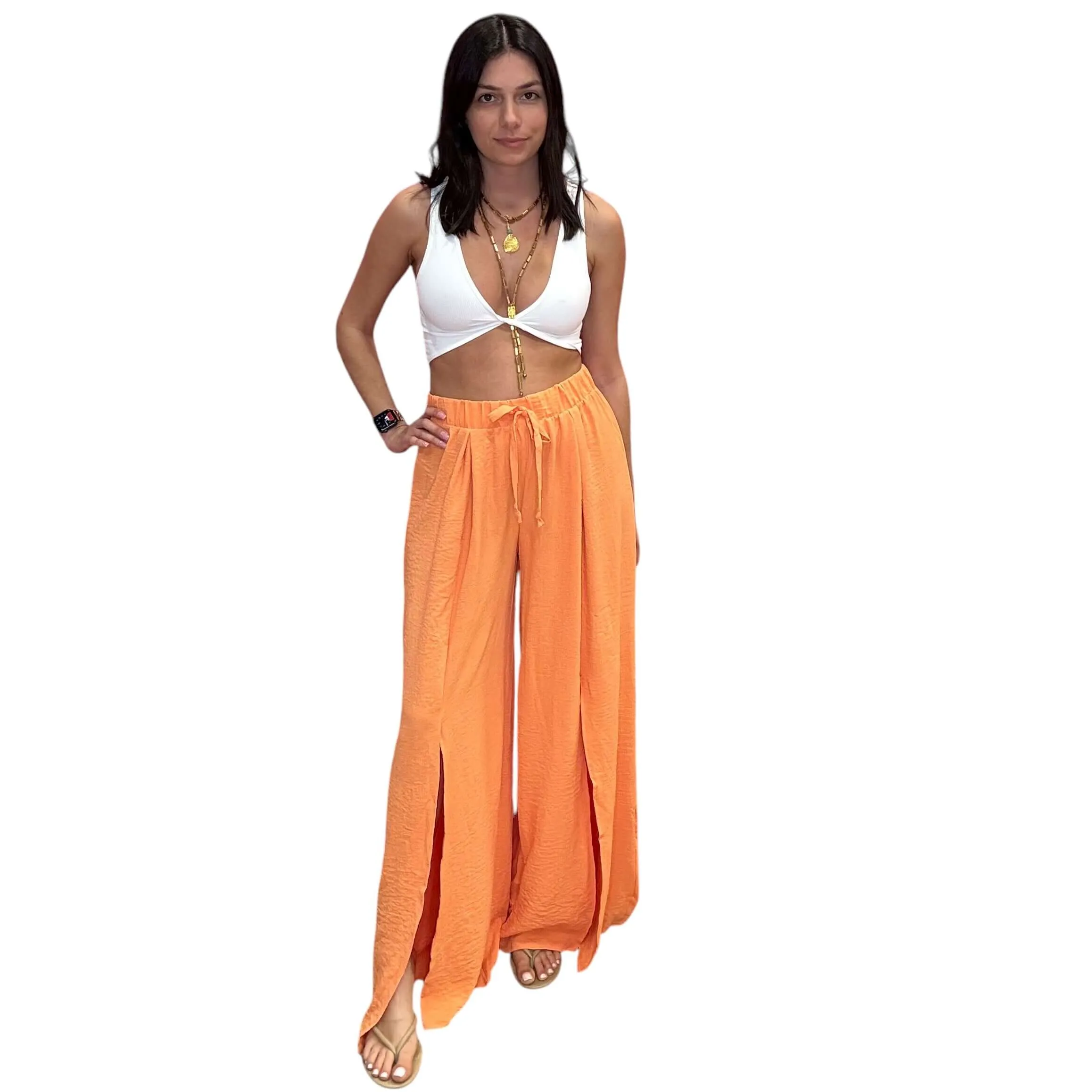 Crepe Palazzo Pants - Orange