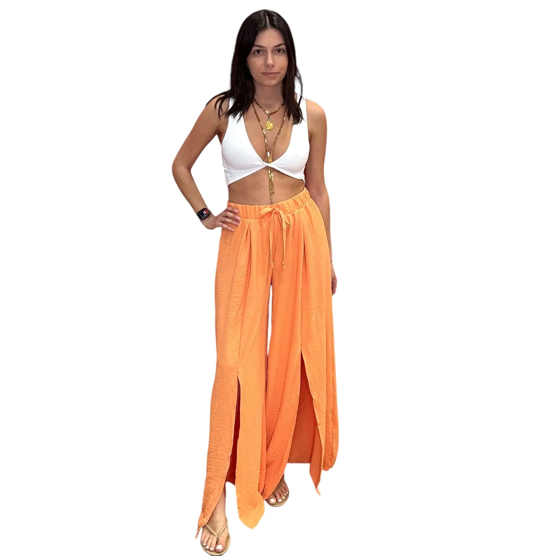 Crepe Palazzo Pants - Orange