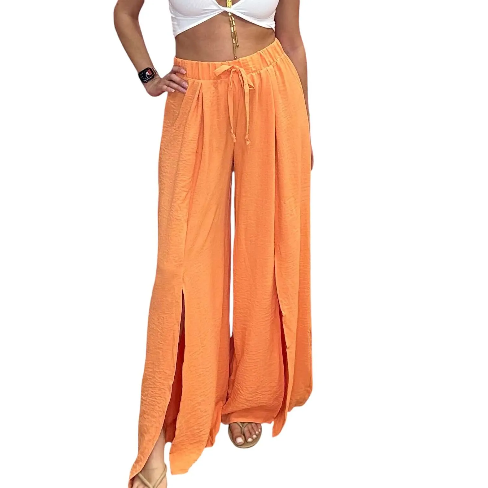 Crepe Palazzo Pants - Orange