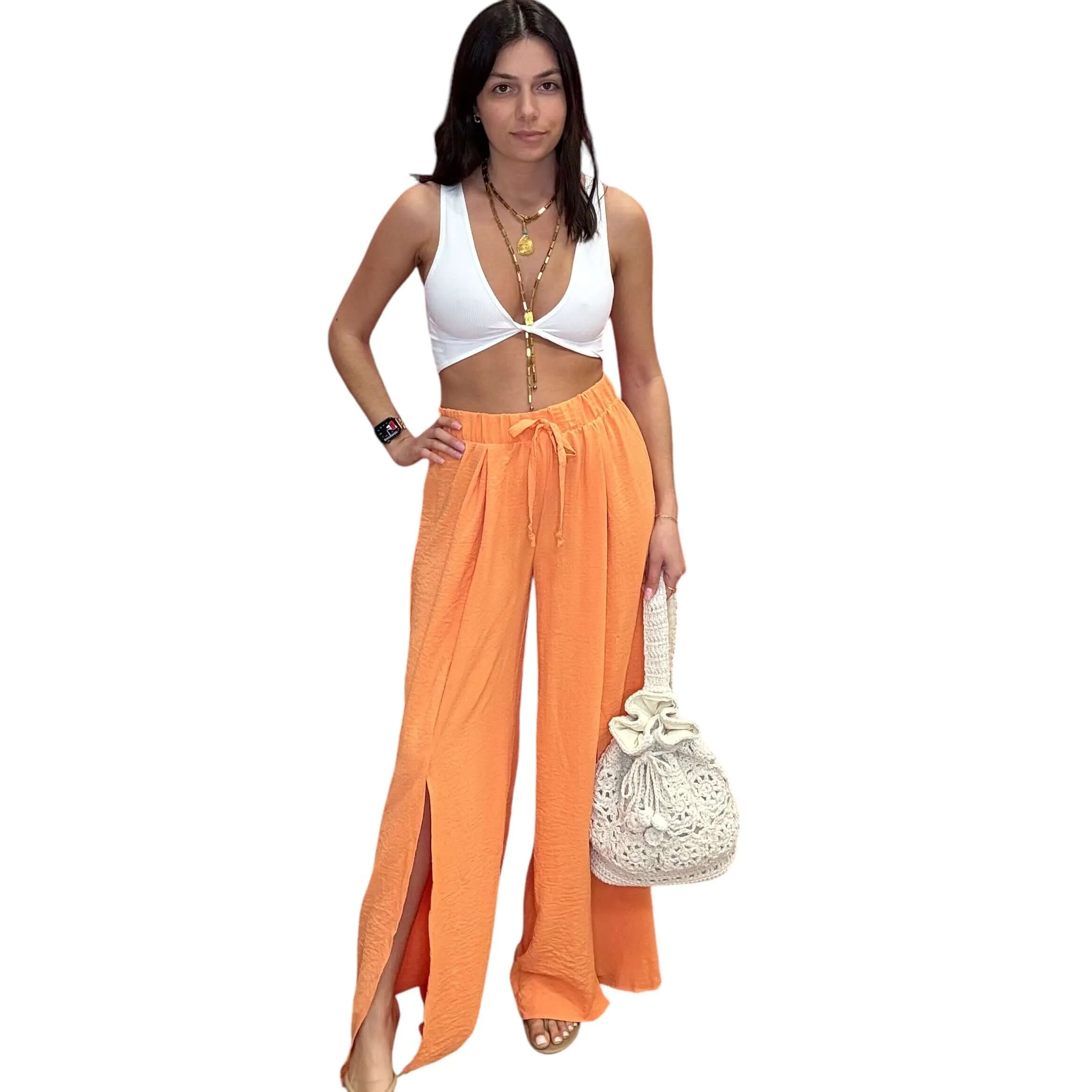 Crepe Palazzo Pants - Orange