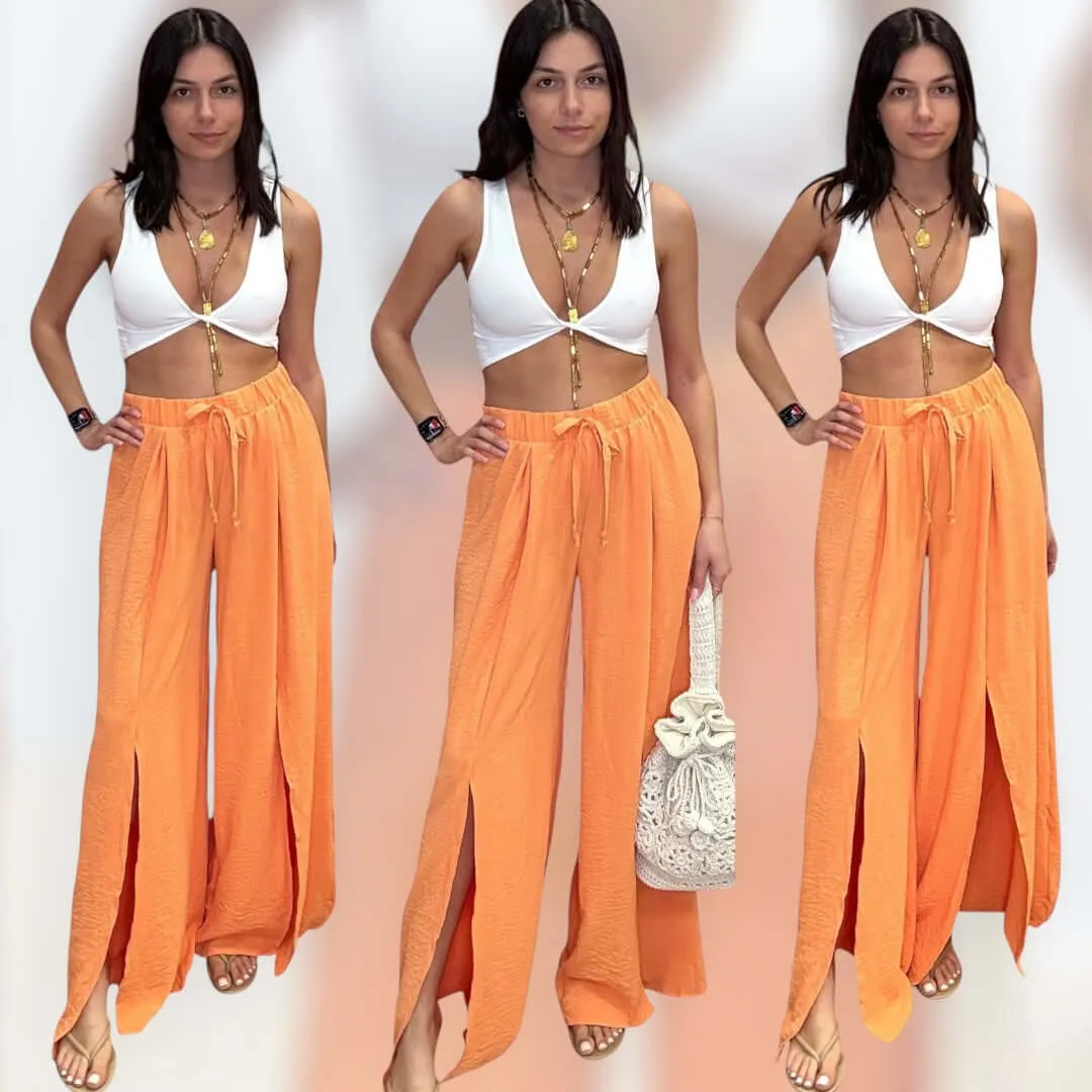 Crepe Palazzo Pants - Orange