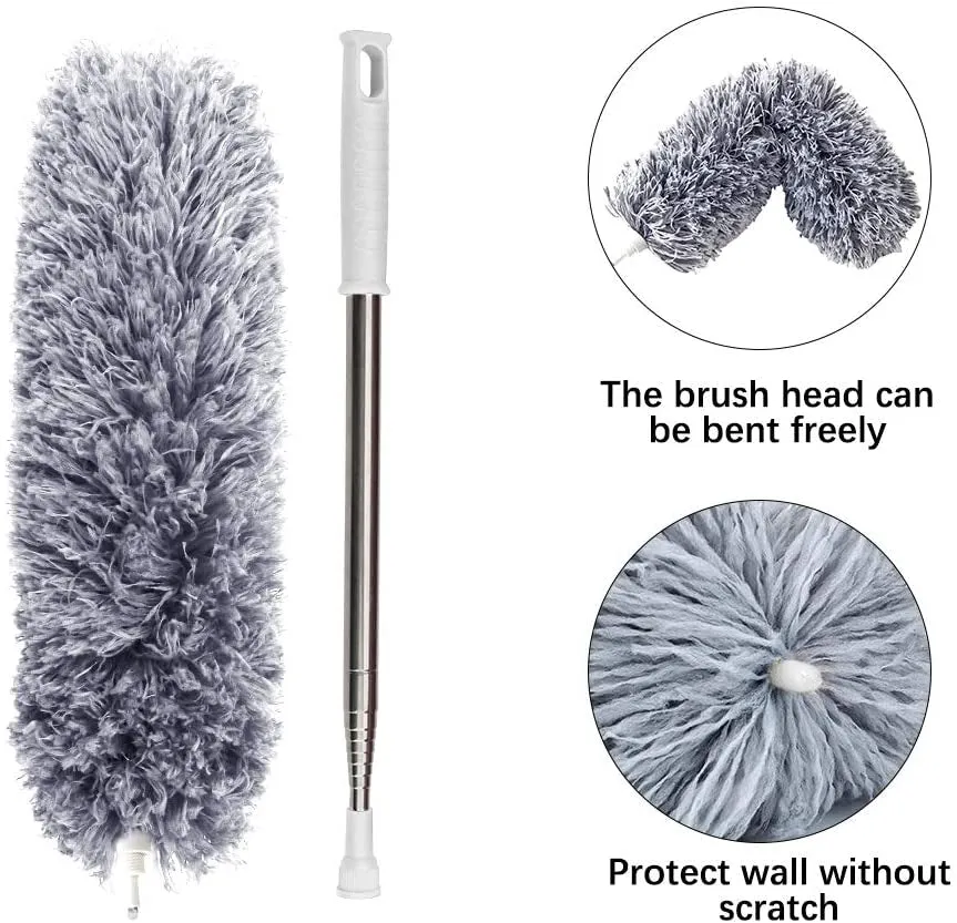 DELUX Microfiber Feather Duster Extendable Duster with 100 Inches Extra Long Pole, Bendable Head & Long Handle Dusters for Cleaning Ceiling Fan, High Ceiling, Blinds, Furniture & Cars Gray