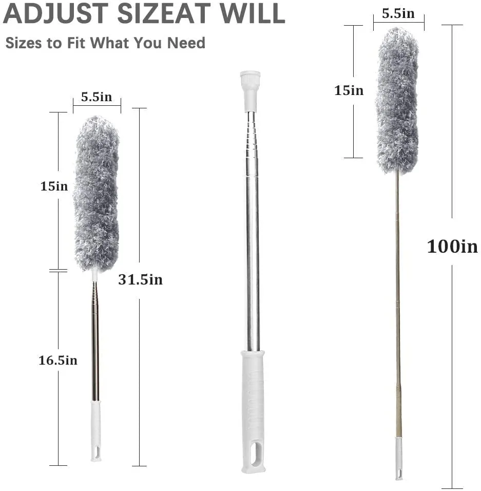 DELUX Microfiber Feather Duster Extendable Duster with 100 Inches Extra Long Pole, Bendable Head & Long Handle Dusters for Cleaning Ceiling Fan, High Ceiling, Blinds, Furniture & Cars Gray