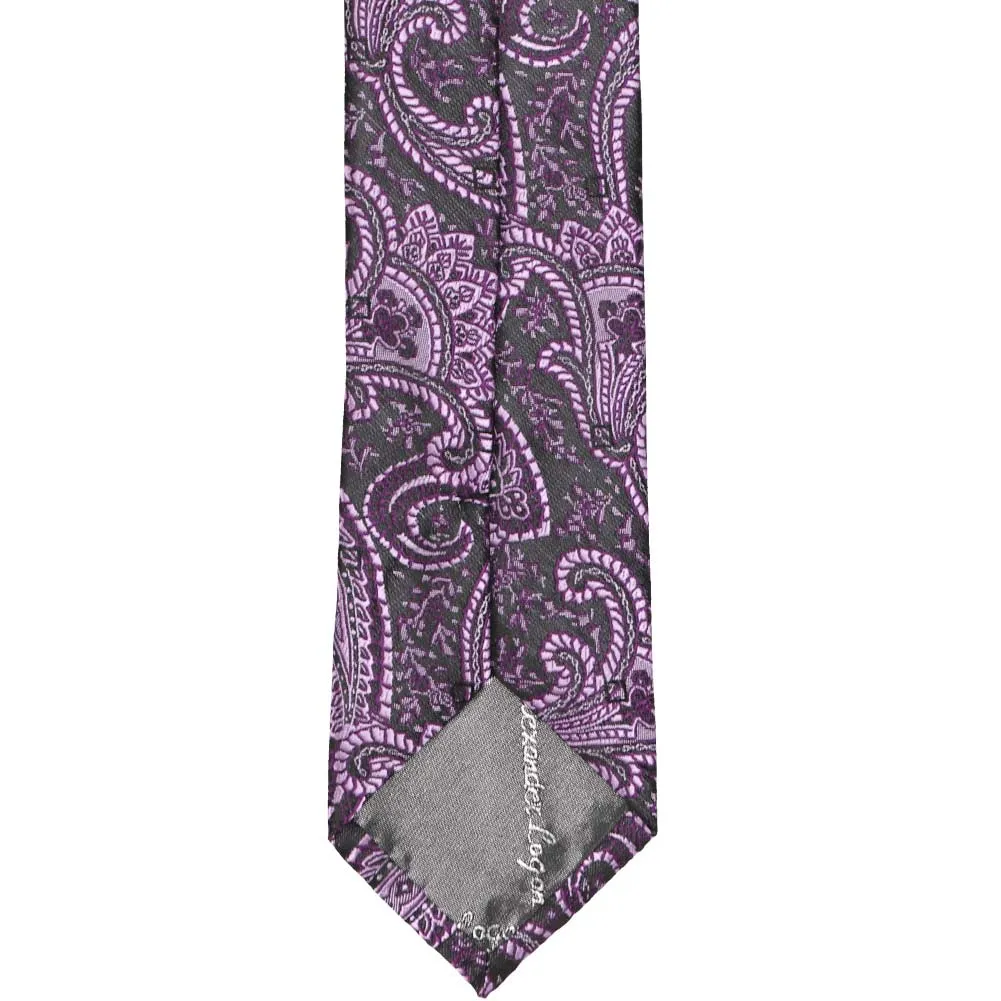Eggplant Purple Clara Paisley Slim Necktie, 2.5" Width