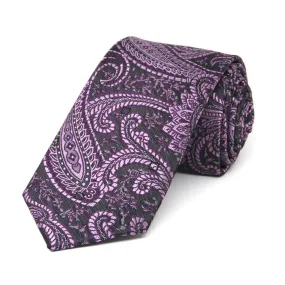 Eggplant Purple Clara Paisley Slim Necktie, 2.5" Width