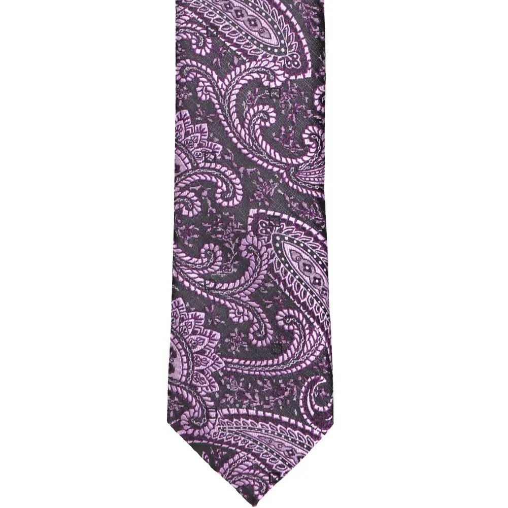 Eggplant Purple Clara Paisley Slim Necktie, 2.5" Width