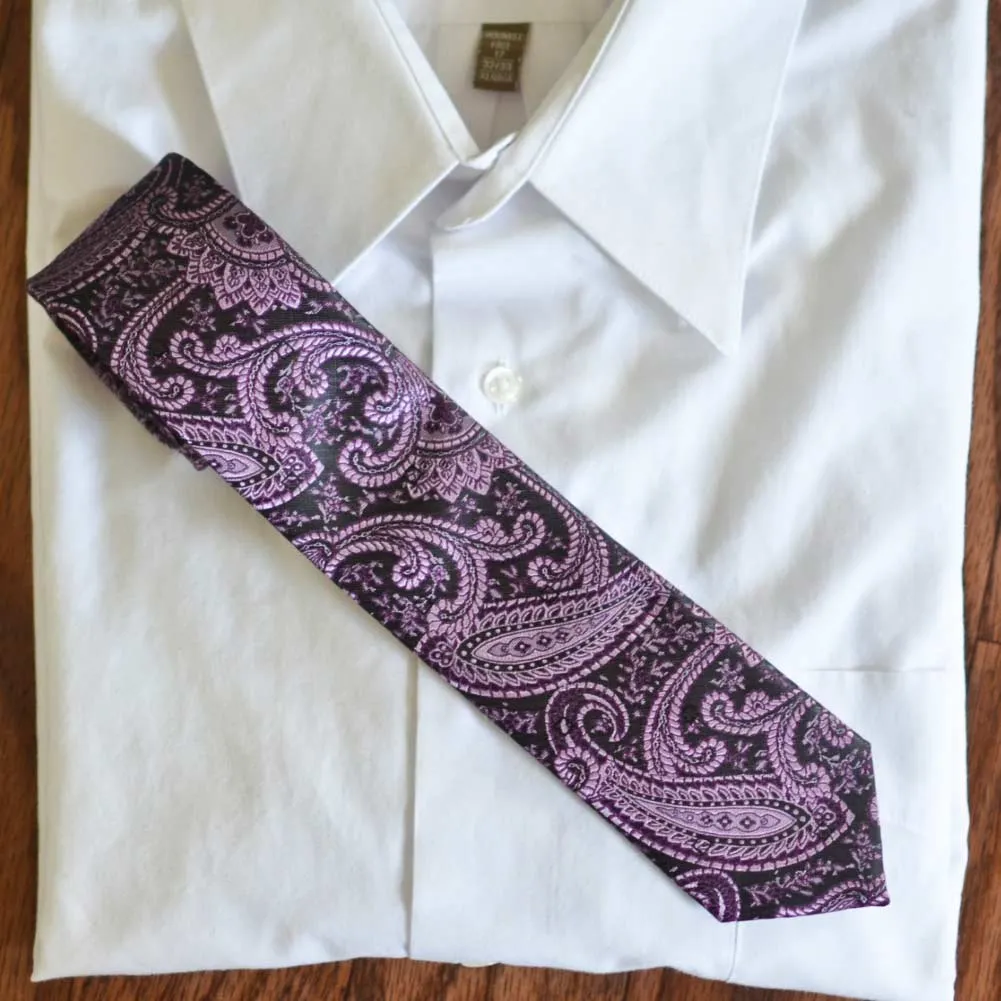 Eggplant Purple Clara Paisley Slim Necktie, 2.5" Width