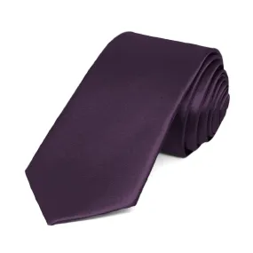 Eggplant Purple Slim Solid Color Necktie, 2.5" Width
