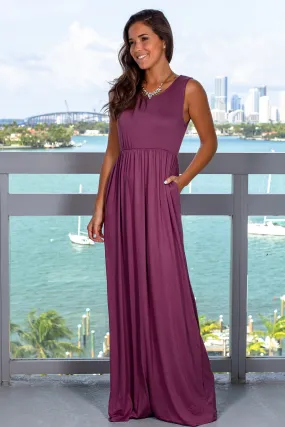 Eggplant Sleeveless Maxi Dress with Pockets