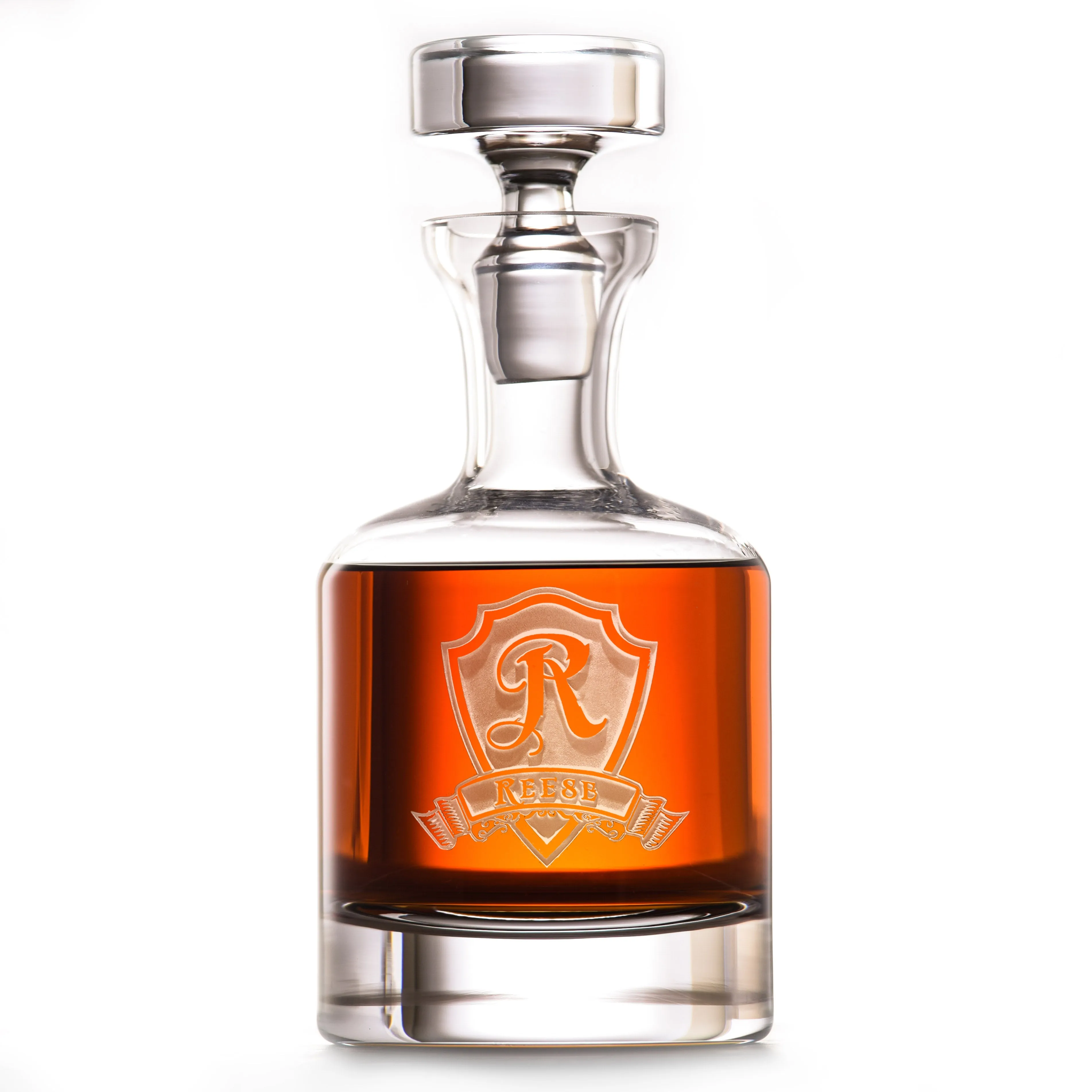 Engraved Name on Shield Bourbon Decanter