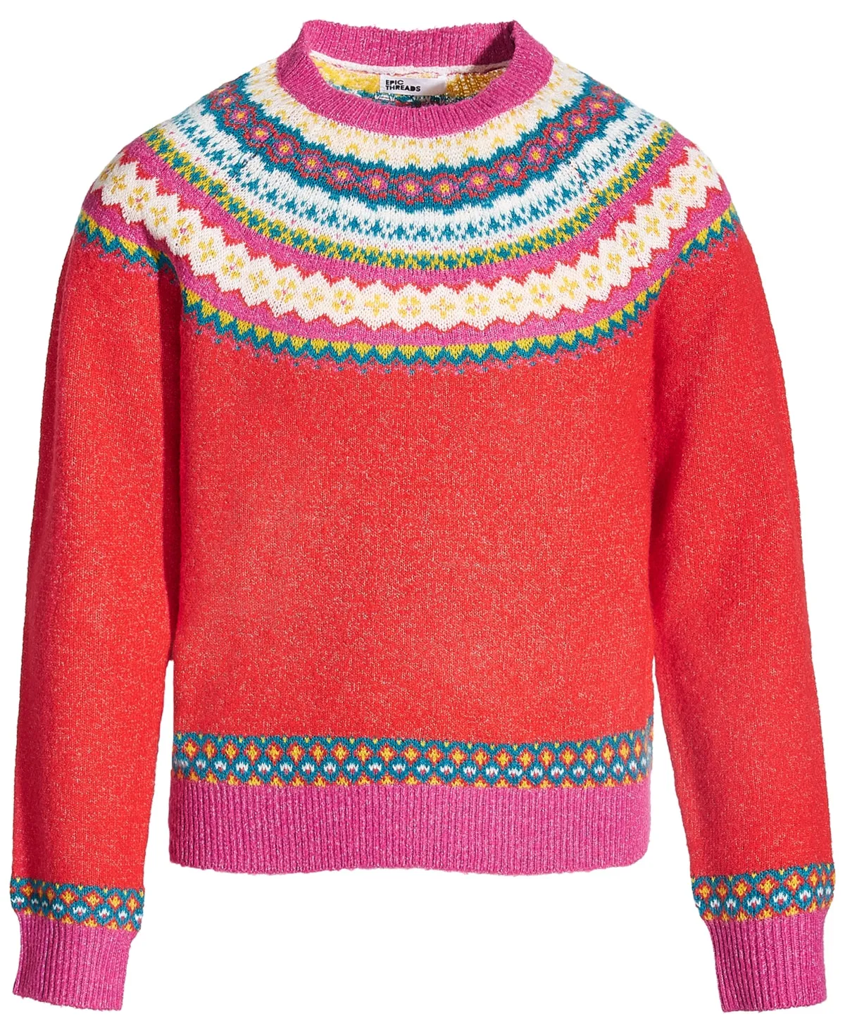 Epic Threads Girls Fairisle Pullover Sweater - Fiesta Red