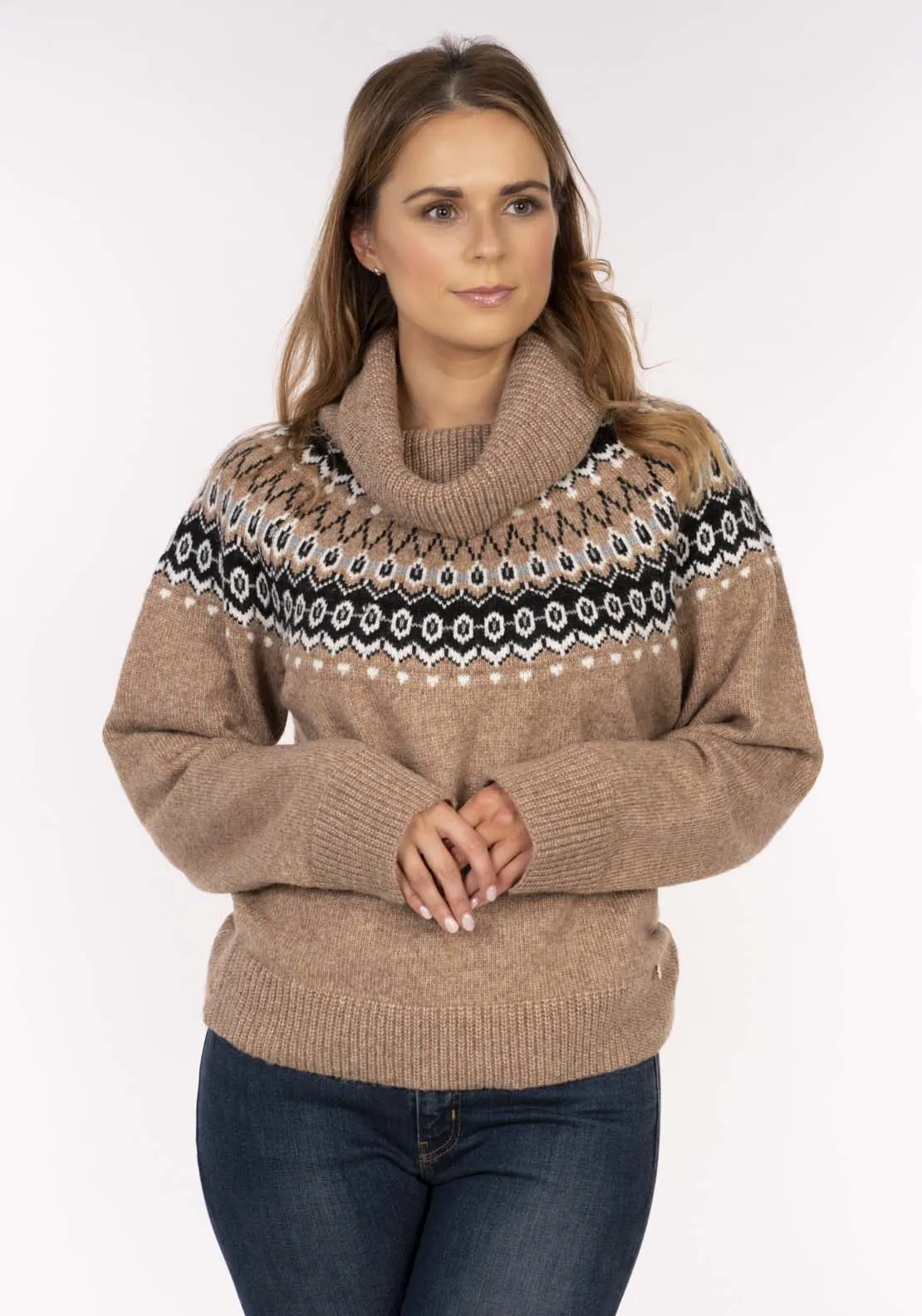 Fairisle Roll Neck Sweater - Beige