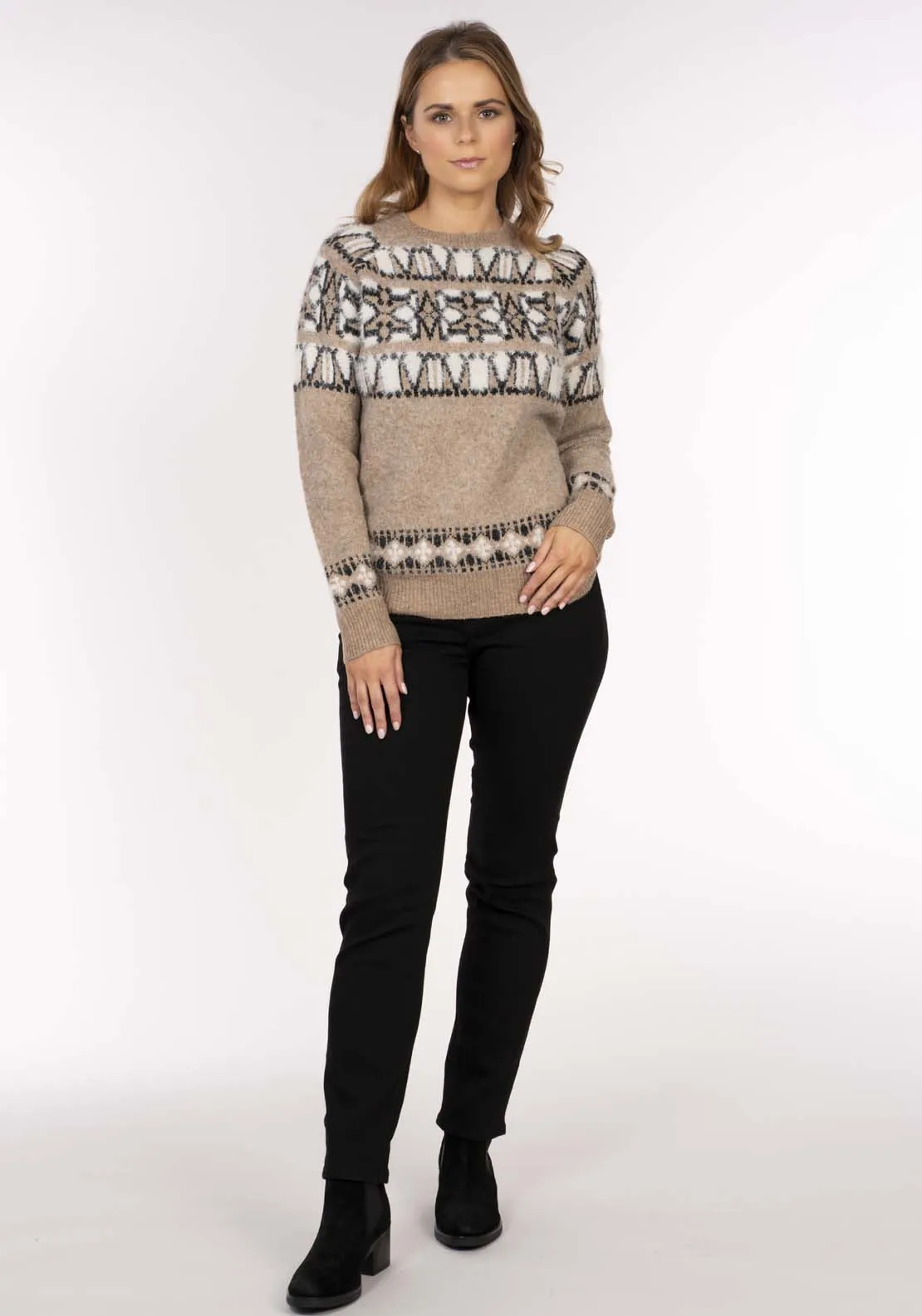Fairisle Roll Neck Sweater - Beige