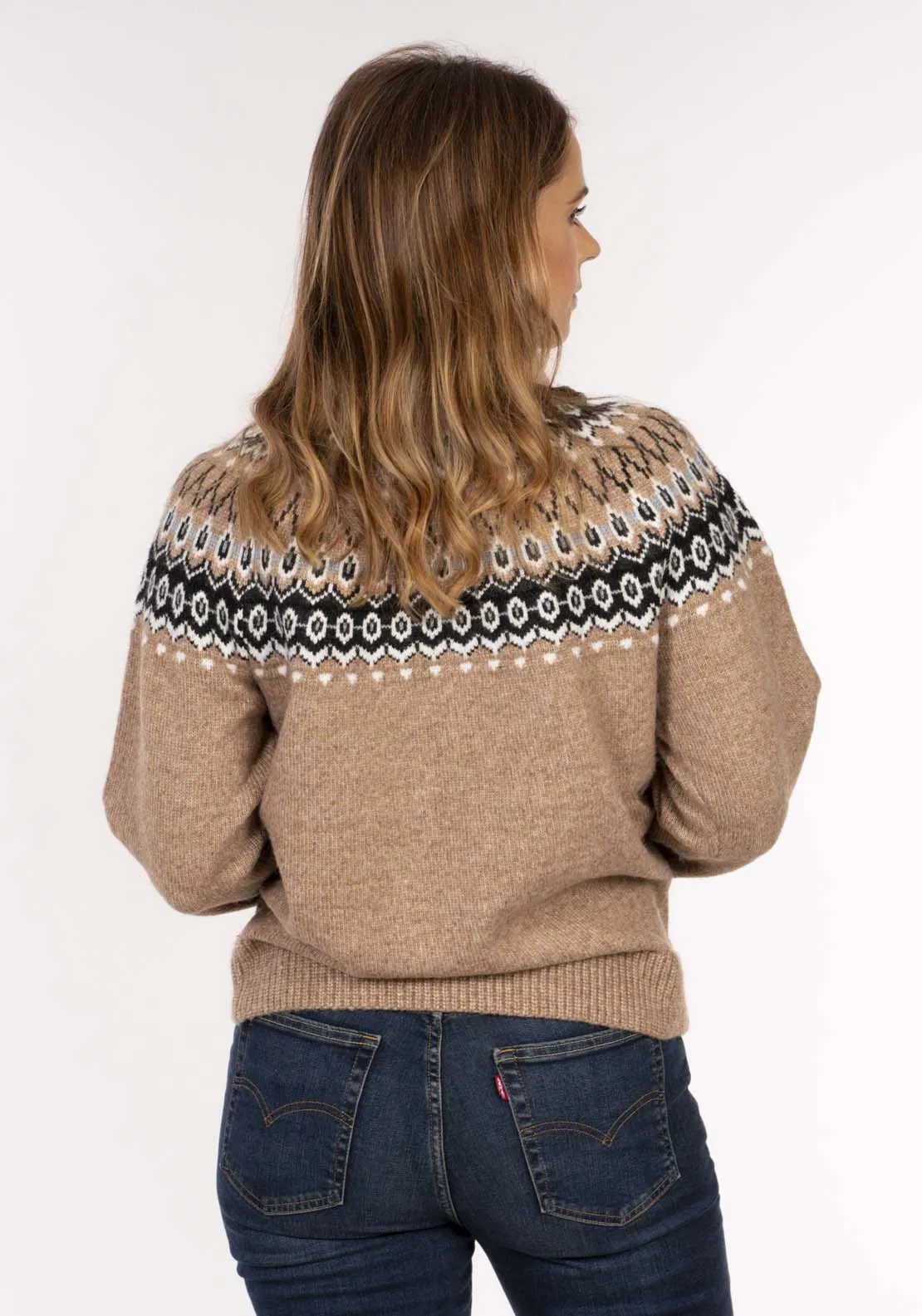 Fairisle Roll Neck Sweater - Beige