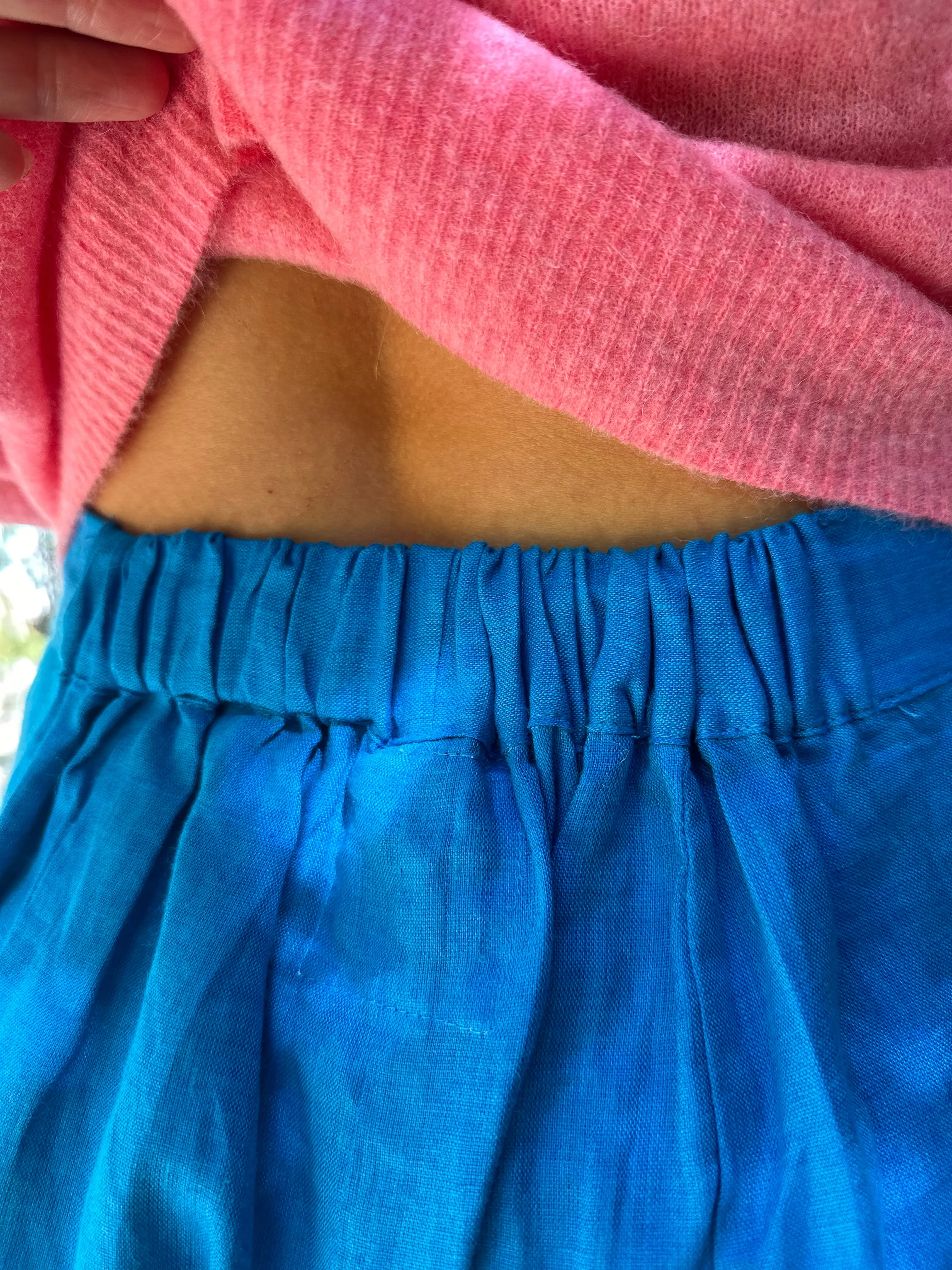 Feather Linen Palazzo Pants in Sky Blue