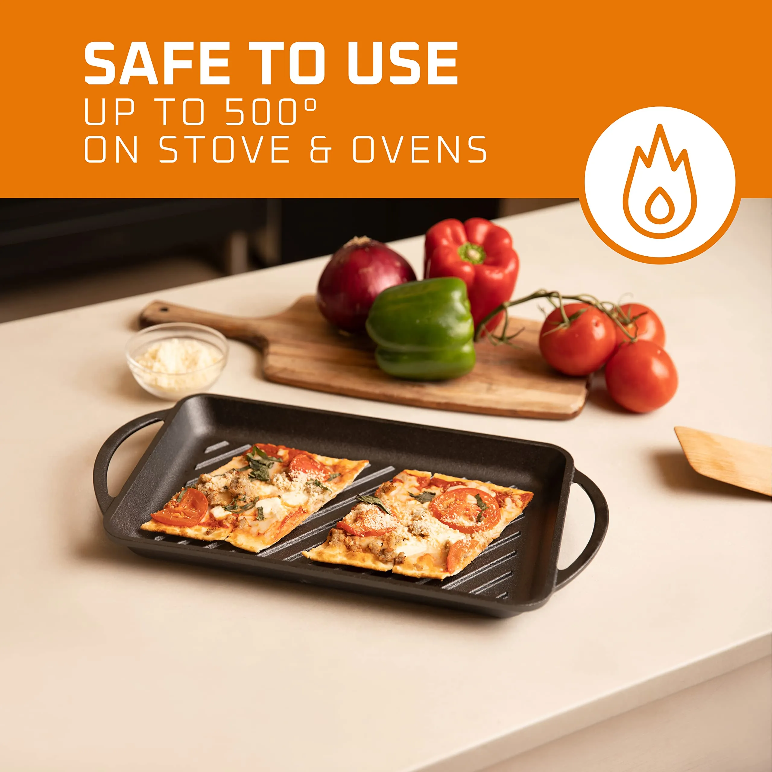 Gas Stovetop, Pre-Seasoned Square Cast Iron Reversible Grill/Griddle Pan, 10 X 10"