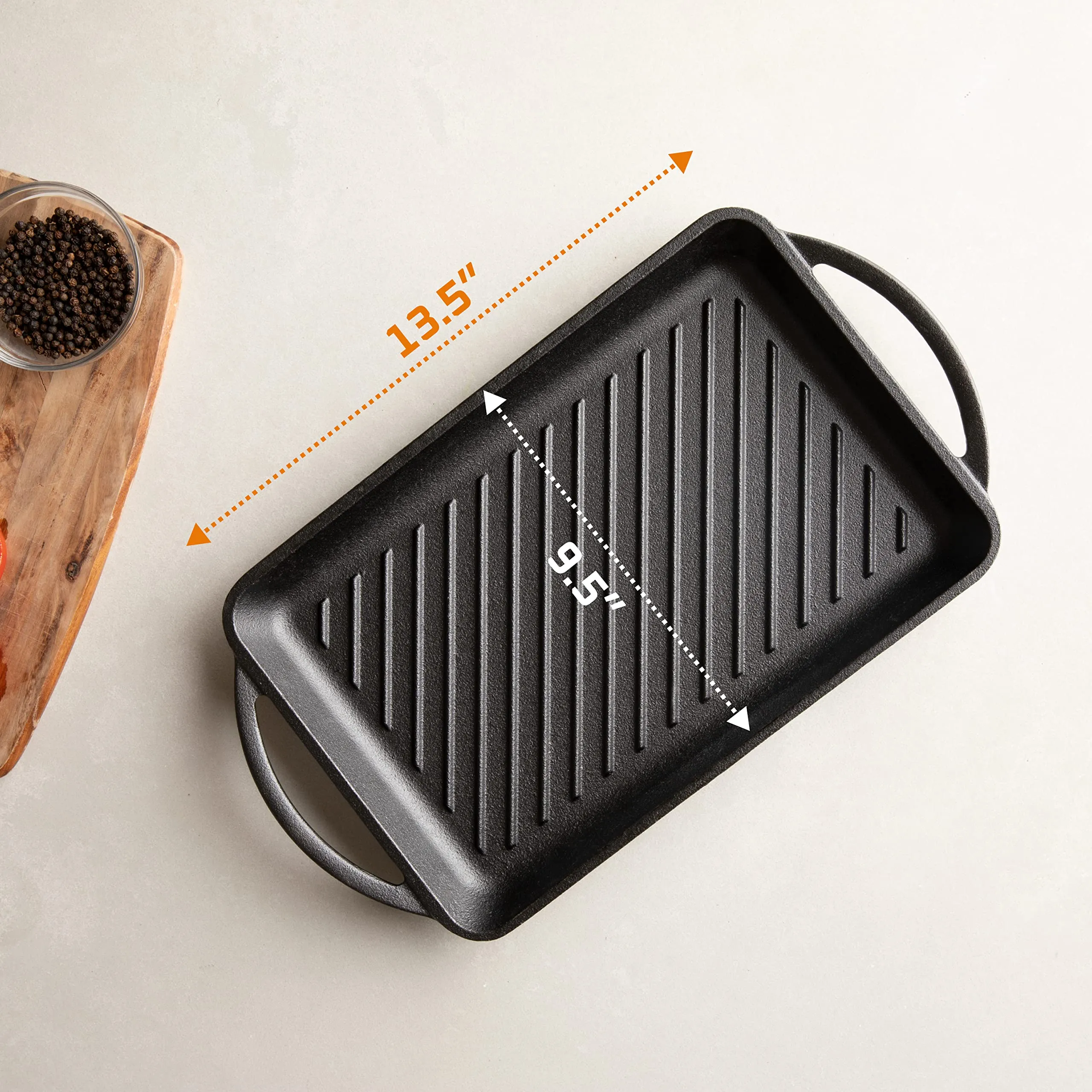 Gas Stovetop, Pre-Seasoned Square Cast Iron Reversible Grill/Griddle Pan, 10 X 10"