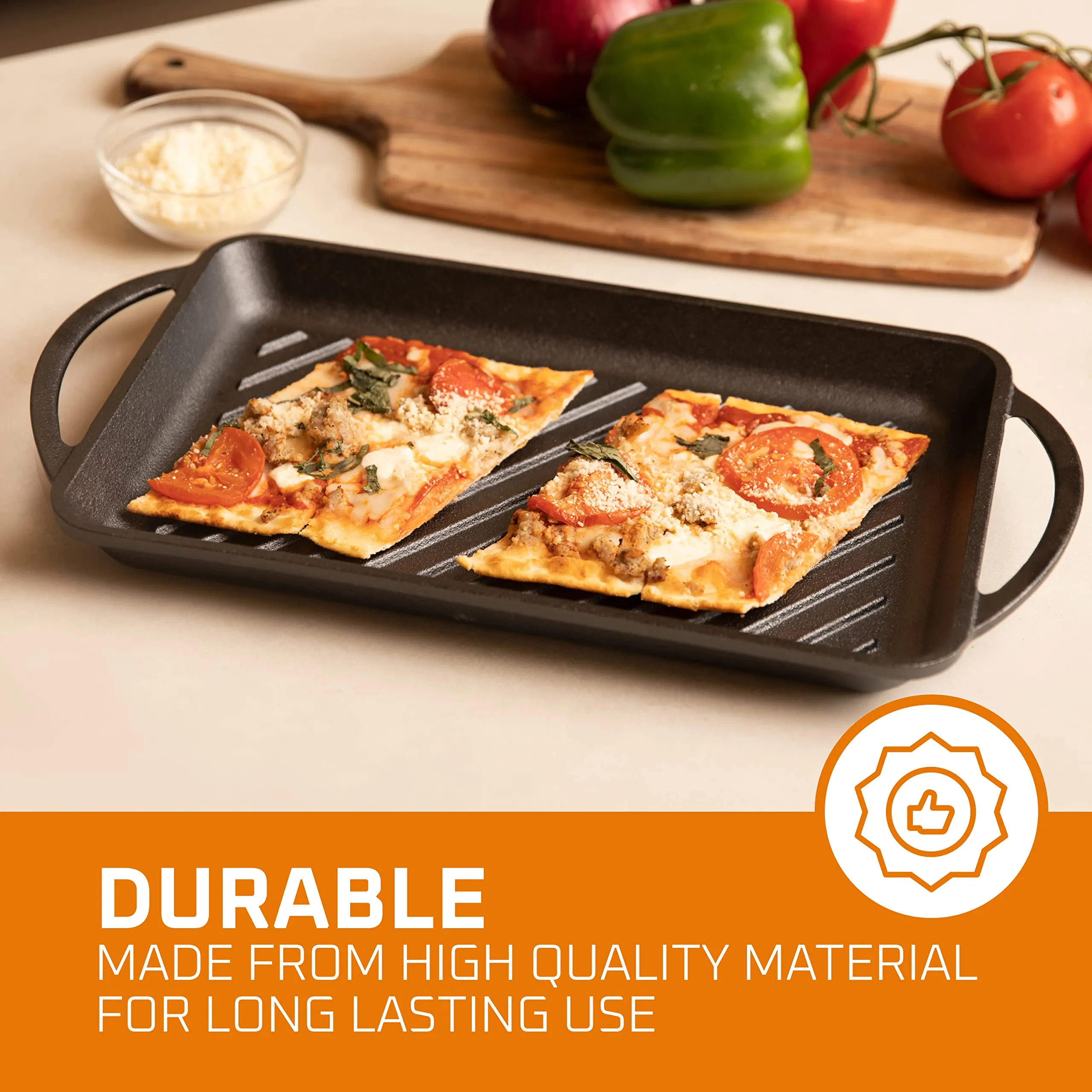 Gas Stovetop, Pre-Seasoned Square Cast Iron Reversible Grill/Griddle Pan, 10 X 10"