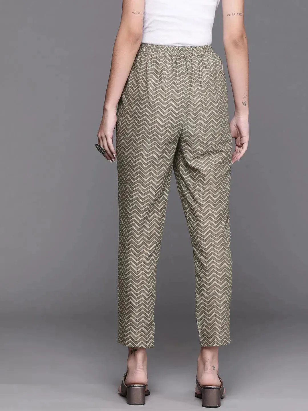 Grey Printed Cotton Trousers